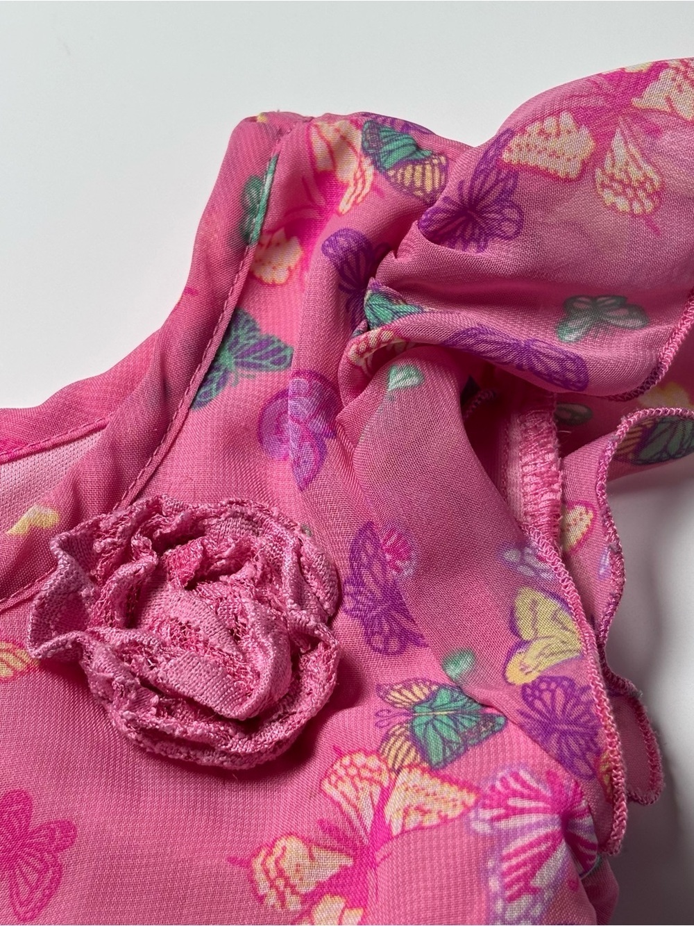 5/15$ George Girls Butterfly Chiffon Flutter Dress with Rosette 4T Mesh Lace - Picture 4 of 5
